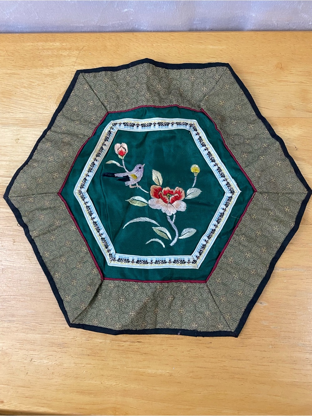 Vintage/Antique Chinese Embroidery Hexagon Unframed Textile